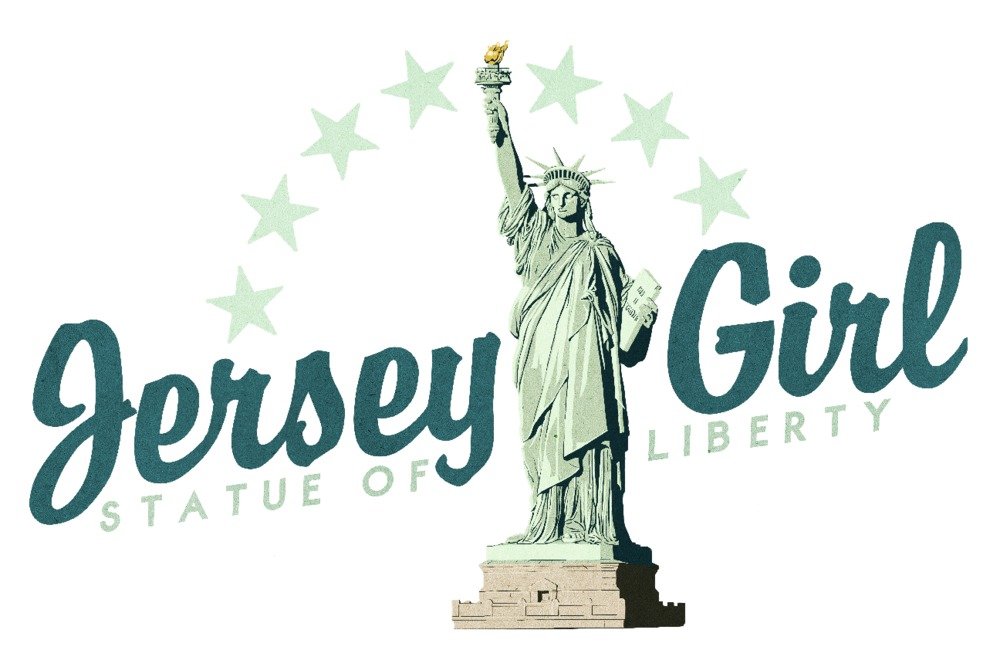 Statue of Liberty Art Print - 24x36 Signed Wall Decor Poster, Jersey Girl Illustration on White Background - Perfect for Home Office, Living Room & Classroom Decor