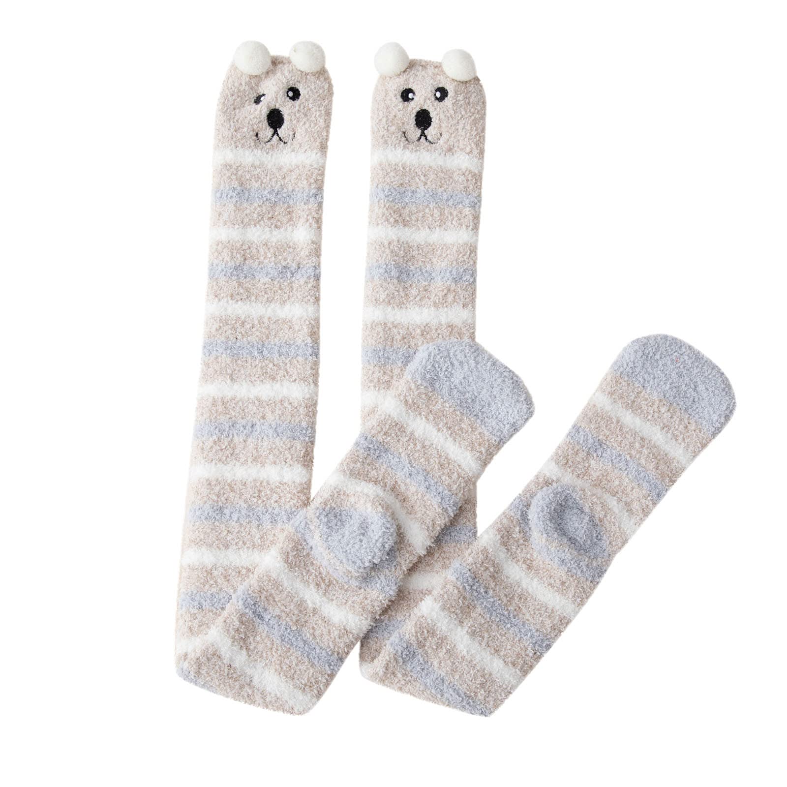 Cute Over Knee High Socks for Women - Black Fuzzy Winter Warm Thigh-High Leggings Socks with Cartoon Design - Perfect for Home, Lounge & Cold Weather Comfort