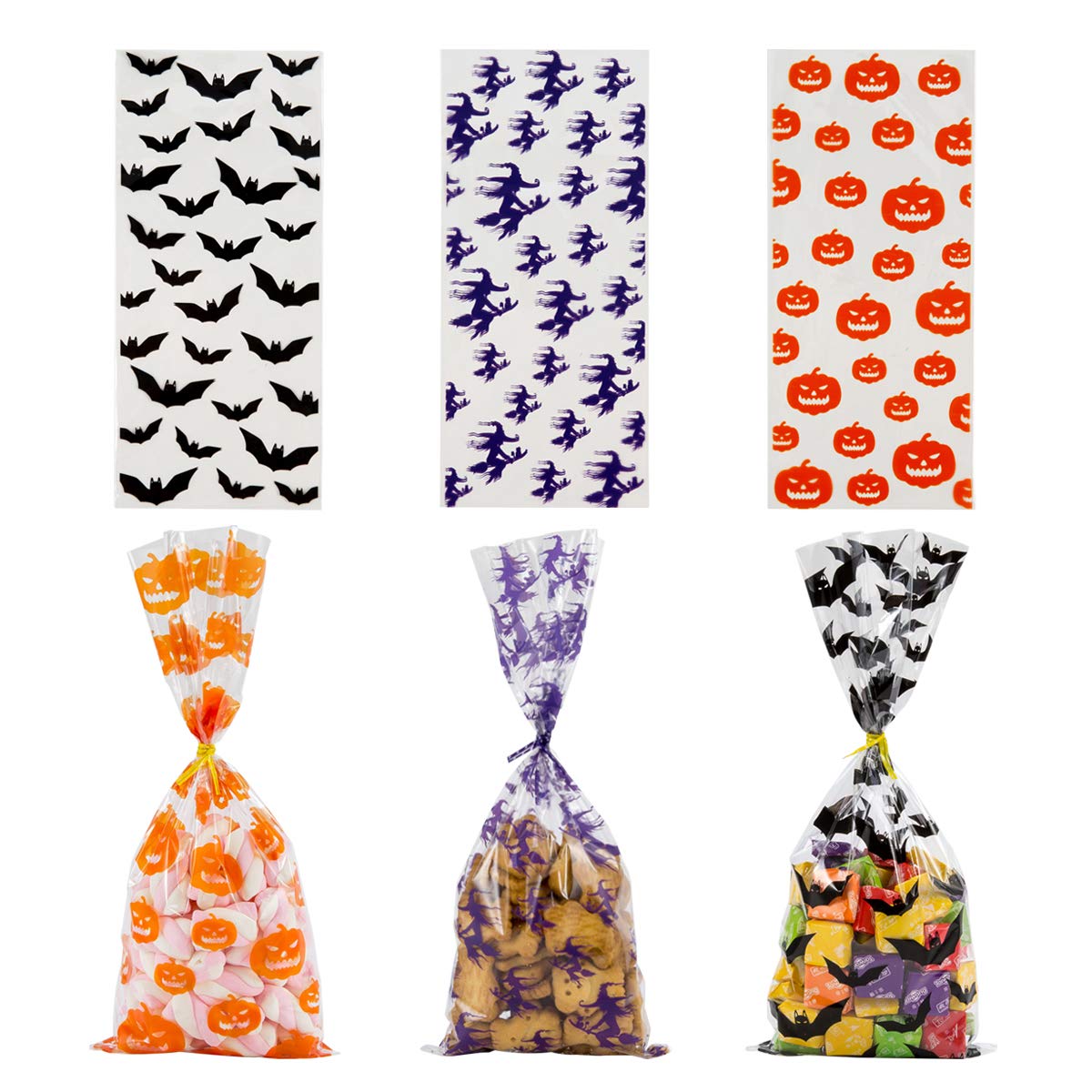 150 PCS Clear Halloween Cellophane Treat Bags with Twist Ties - Candy, Cookie & Chocolate Snack Bags for Halloween Parties, Bakery Treats, Homemade Crafts & Gift Packaging