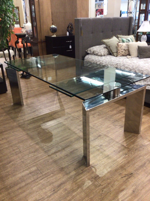Scan Design Modern Glass & Stainless Steel Extendable Dining Table - Perfect for Small Spaces & Dinner Parties