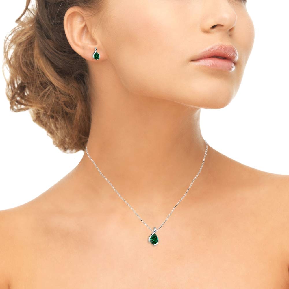 Women's Jewelry Sets - Birthstone Necklace & Earrings with Genuine/Synthetic Gems | Pear Cut Teardrop Pendant & Stud Earrings in Silver | Perfect for Gifts, Anniversaries & Special Occasions
