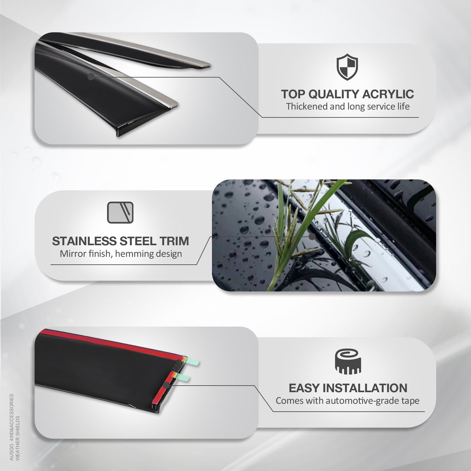 Premium Stainless Steel Window Deflectors for Toyota RAV4 (2019-2024) | Rain Guards & Wind Noise Reducers | Perfect for All-Weather Protection & Highway Driving