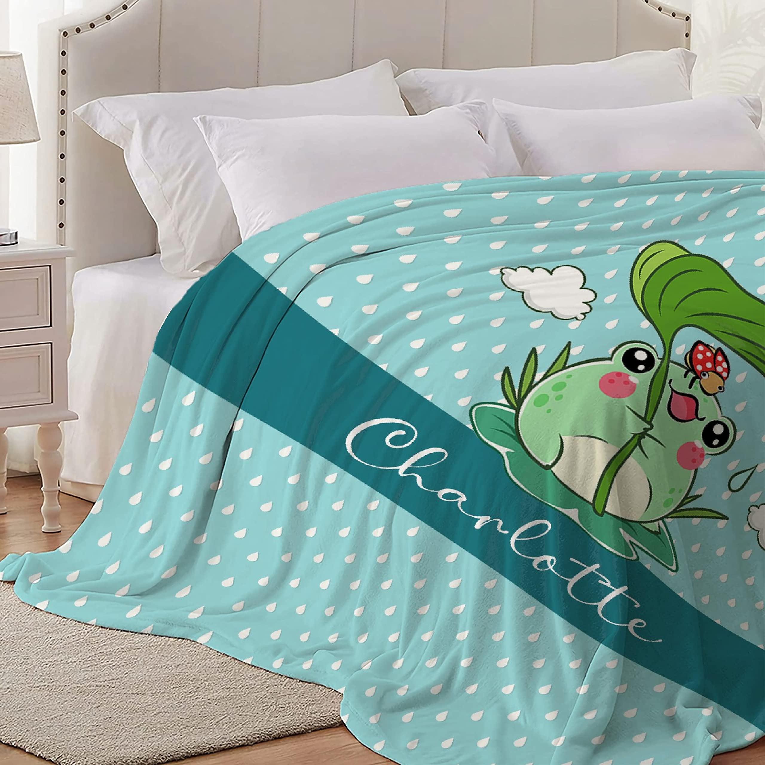 Custom Frog Raindrop Leaf Photo Blanket - Personalized Throw Blanket with Text & Picture Collage - Extra Large 120x90 Inch - Perfect Gift for Dad, Mom, Kids, Couples & Pets - Great for Family Movie Nights, Bedroom Decor & Cozy Winter Evenings