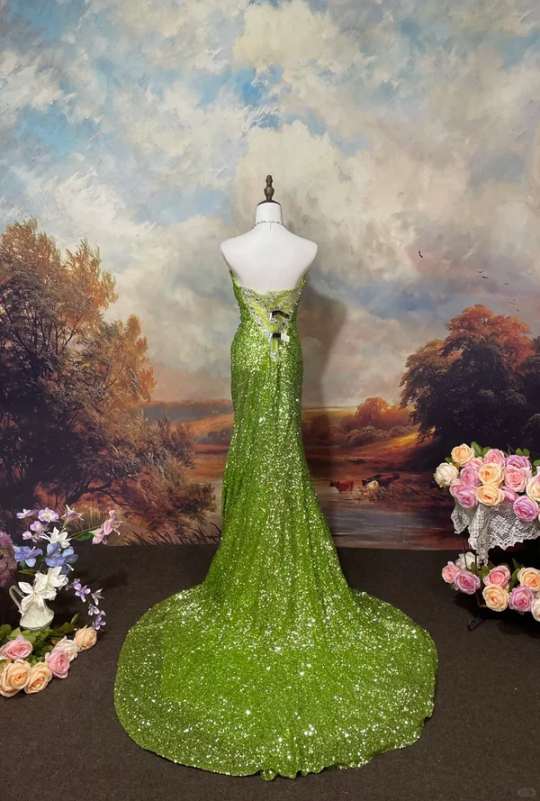 Elegant Green Sequin Mermaid Evening Gown - Strapless Long Prom Dress J6761 for Formal Events, Parties & Special Occasions