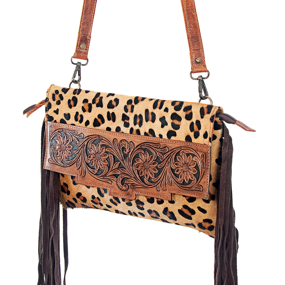 American Darling ADBG359CHE Envelope Hand Tooled Hair-On Genuine Leather Women's Western Handbag Purse - Perfect for Cowgirl Fashion, Rodeo Events & Western Style Outfits