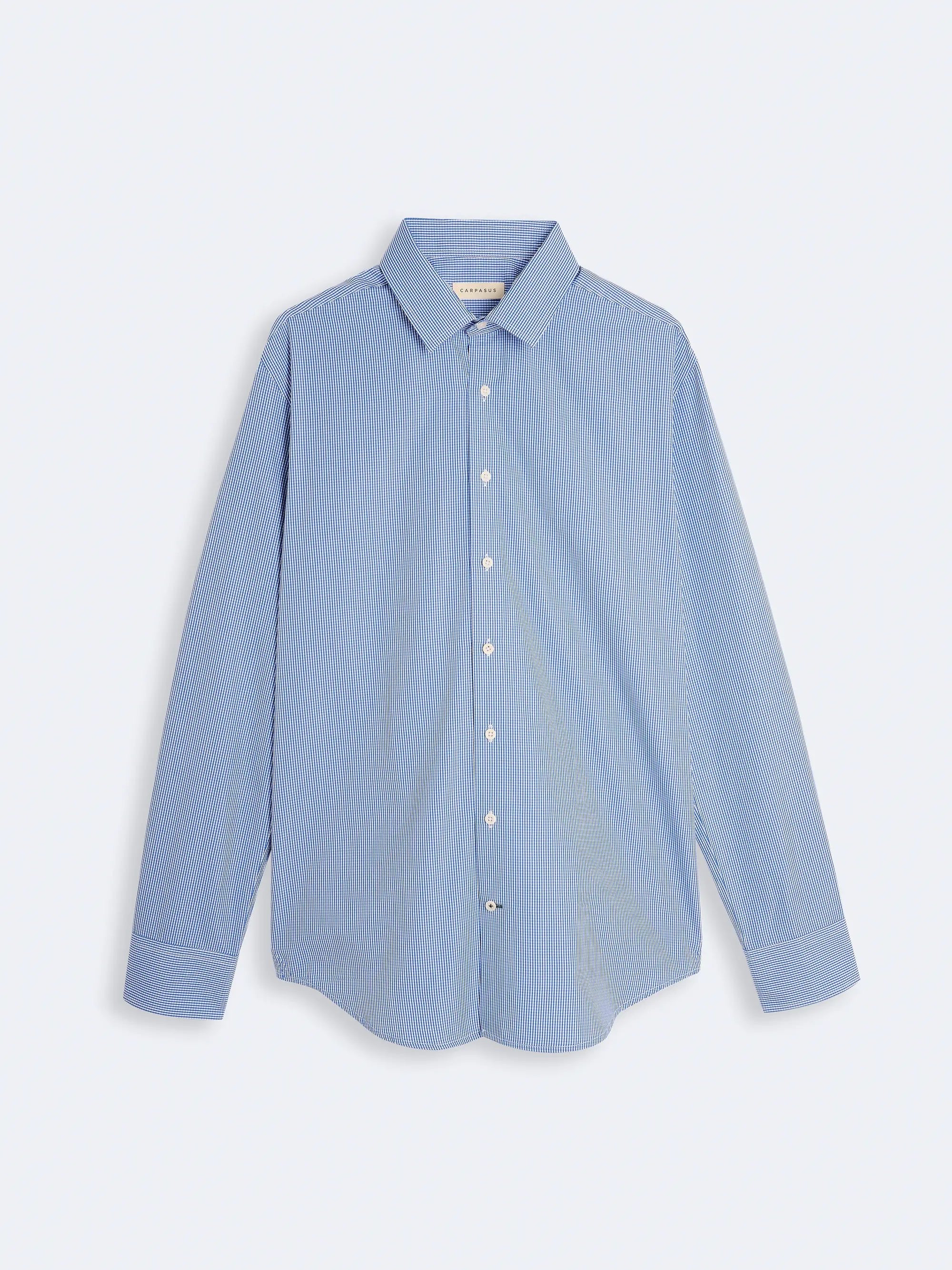 Men's Blue Checkered Poplin Dress Shirt - Classic Fit for Office, Business & Formal Occasions
