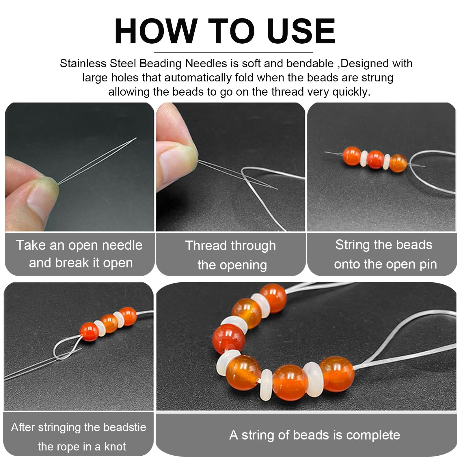 AxiyanX Collapsible Bead Threader - 5 Sizes Stainless Steel Big Eye Beading Needles with Needle Bottle for Jewelry Making, DIY Crafts & Beading Projects - Perfect for Bracelets, Necklaces & Handmade Jewelry Accessories