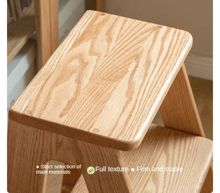 Solid Oak Wood Step Stool - Sturdy 2-Step Ladder for Kitchen, Bathroom & Kids - Non-Slip Safety Footrest for Home, Office & Closet Organization