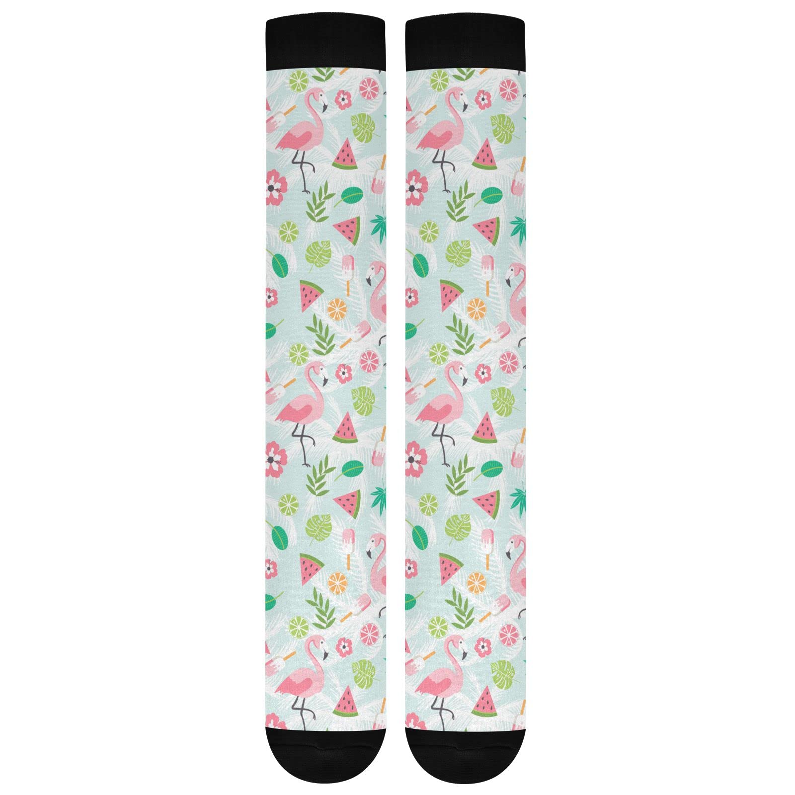 JUNZAN Floral Print Black Compression Socks for Women & Men - Medical Grade Circulation Support Socks for Running, Cycling, Nursing & Travel - Athletic Performance & Recovery Legwear for Sports & Work