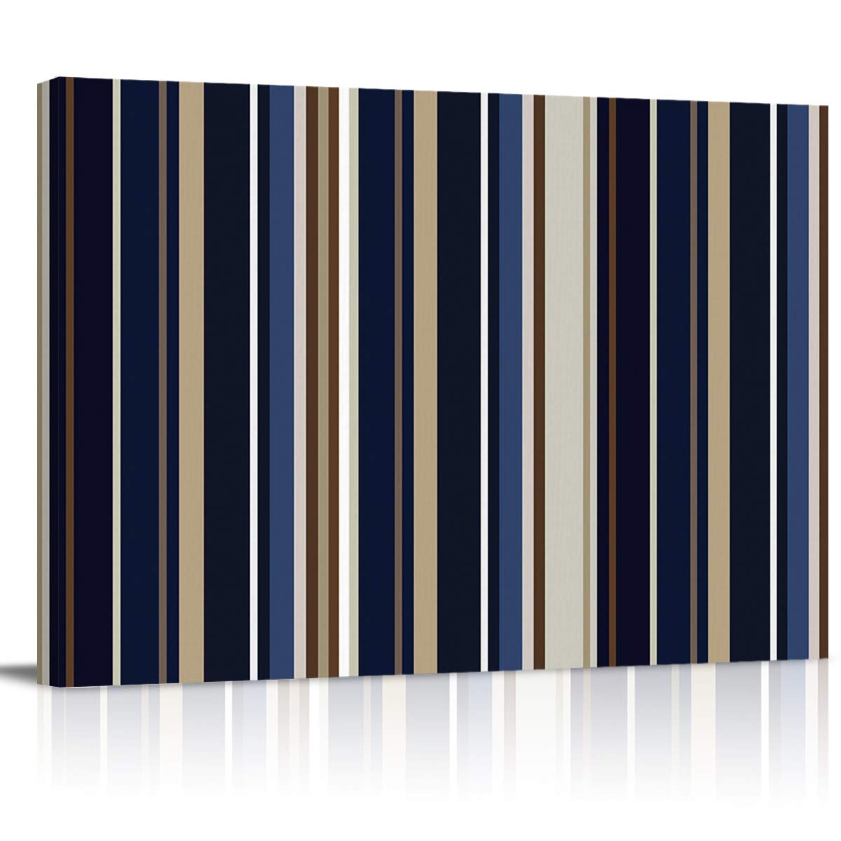 Blue Geometric Stripes Canvas Wall Art - Frameless Oil Painting for Living Room, Bedroom & Office Decor (12x18 in)