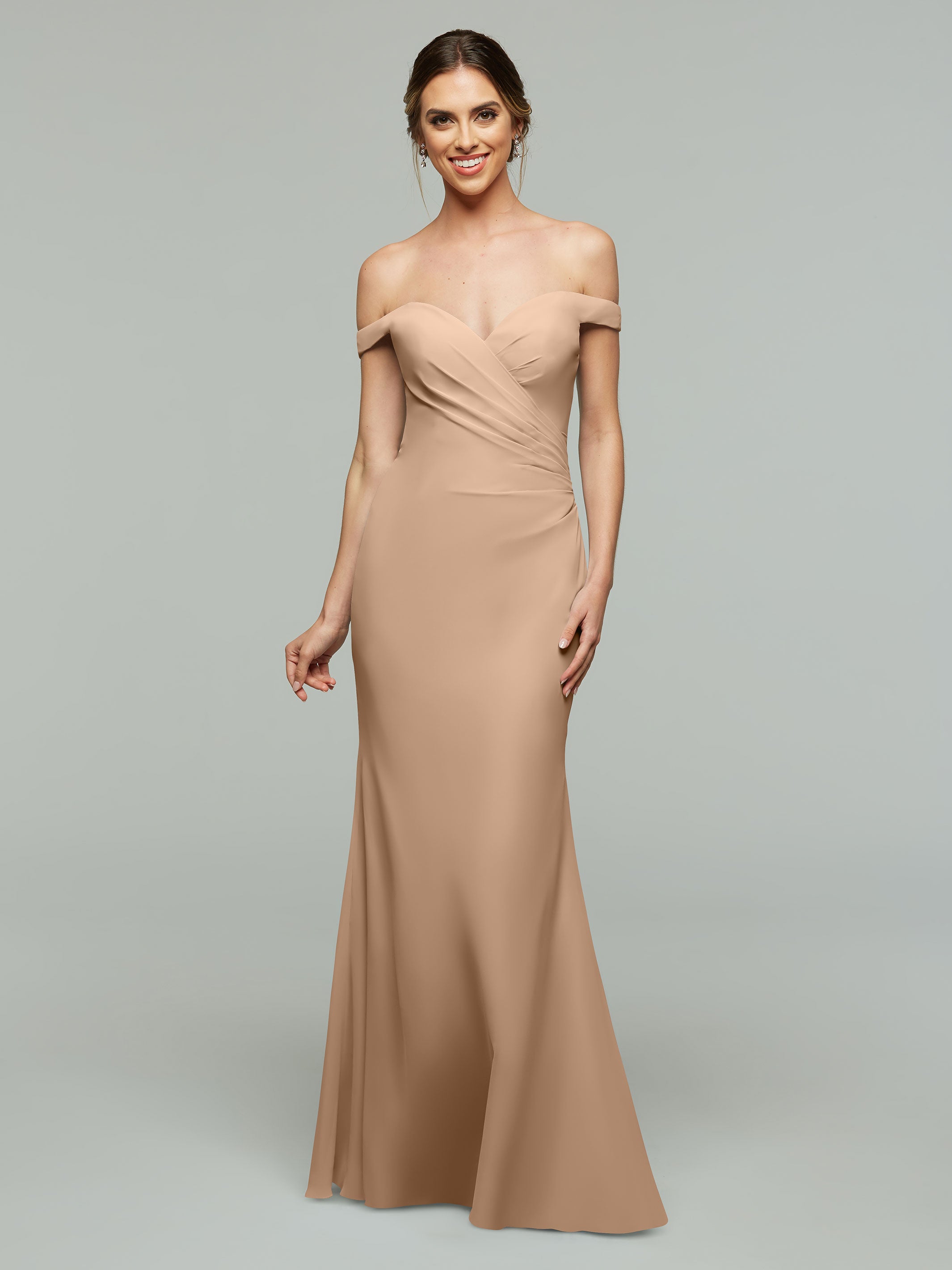 Elegant Off-the-Shoulder Chiffon Bridesmaid Dress with Fit & Flare Silhouette | Perfect for Weddings, Prom & Formal Events