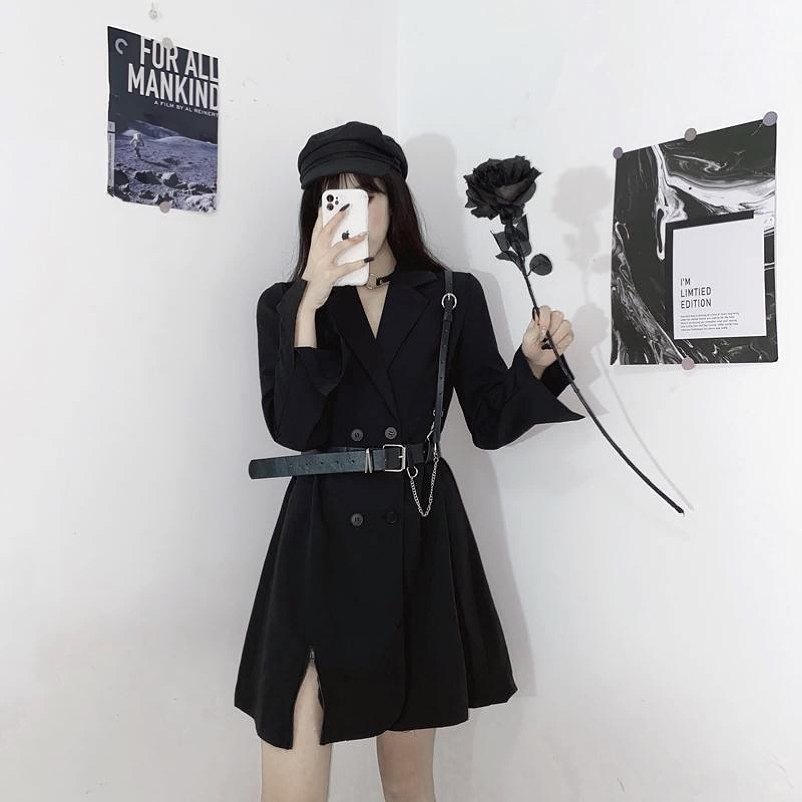 Gothic Punk Dress for Women - Harajuku & College Style Black Lace Dress | Perfect for Halloween, Cosplay, and Alternative Fashion Outfits