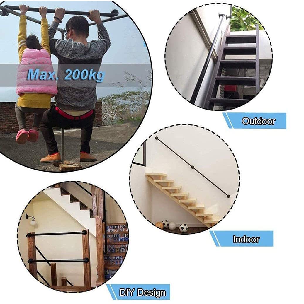 YUDE 11ft Industrial Style Stair Railing - Galvanized Iron Forged Pipe, Anti-Slip Interior Handrail for Garden, Bar, Stairs - Perfect for Home, Commercial & Outdoor Safety Use