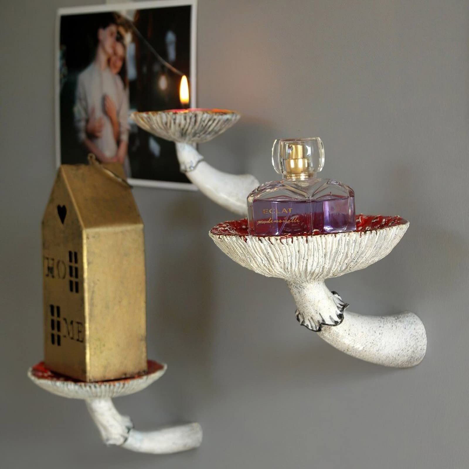 Funny Mushroom Floating Shelf - Resin Wall Mounted Decor in Amanita Mushroom Shape - Creative Hanging Shelf for Bedroom, Bathroom, Living Room & Kitchen - 4.3 Inch - Perfect for Small Space Organization & Whimsical Home Decor