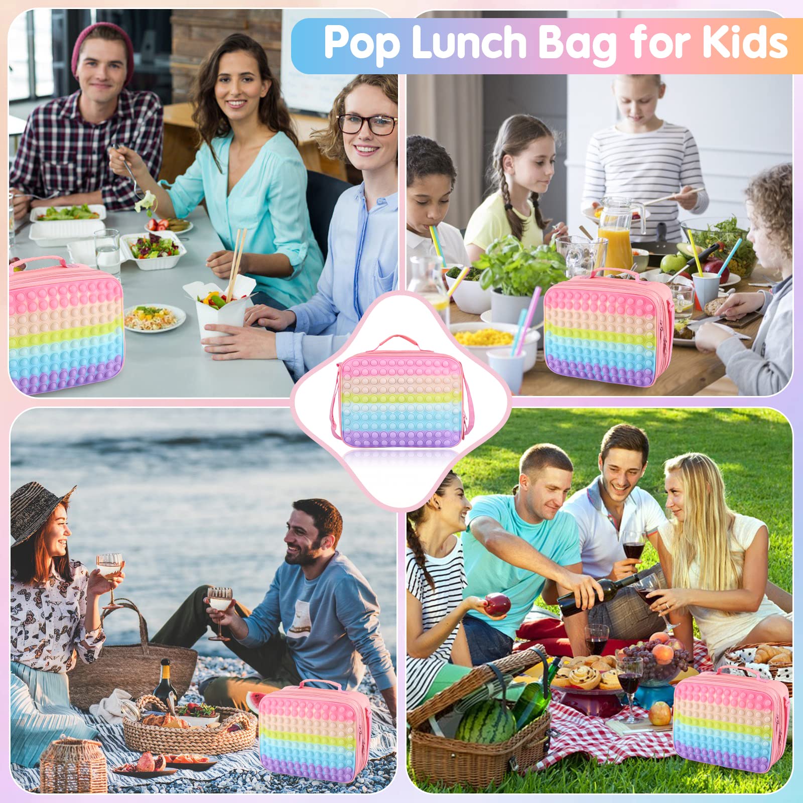 **Insulated Leakproof Lunch Box for Girls & Kids - Cute Pop Design School Lunch Bag for Office & Outdoor Activities**
