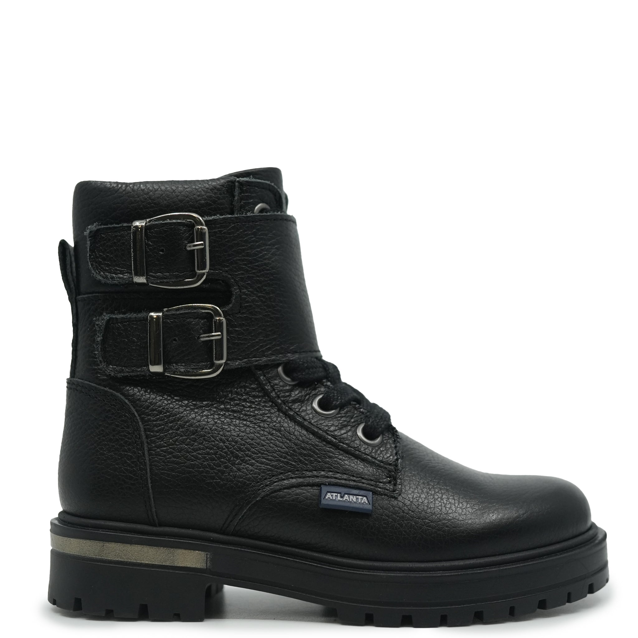 Men's Atlanta Mocassin Black Pebbled Leather Buckle Boots - Comfortable Slip-On Ankle Boots for Casual Wear & Outdoor Activities