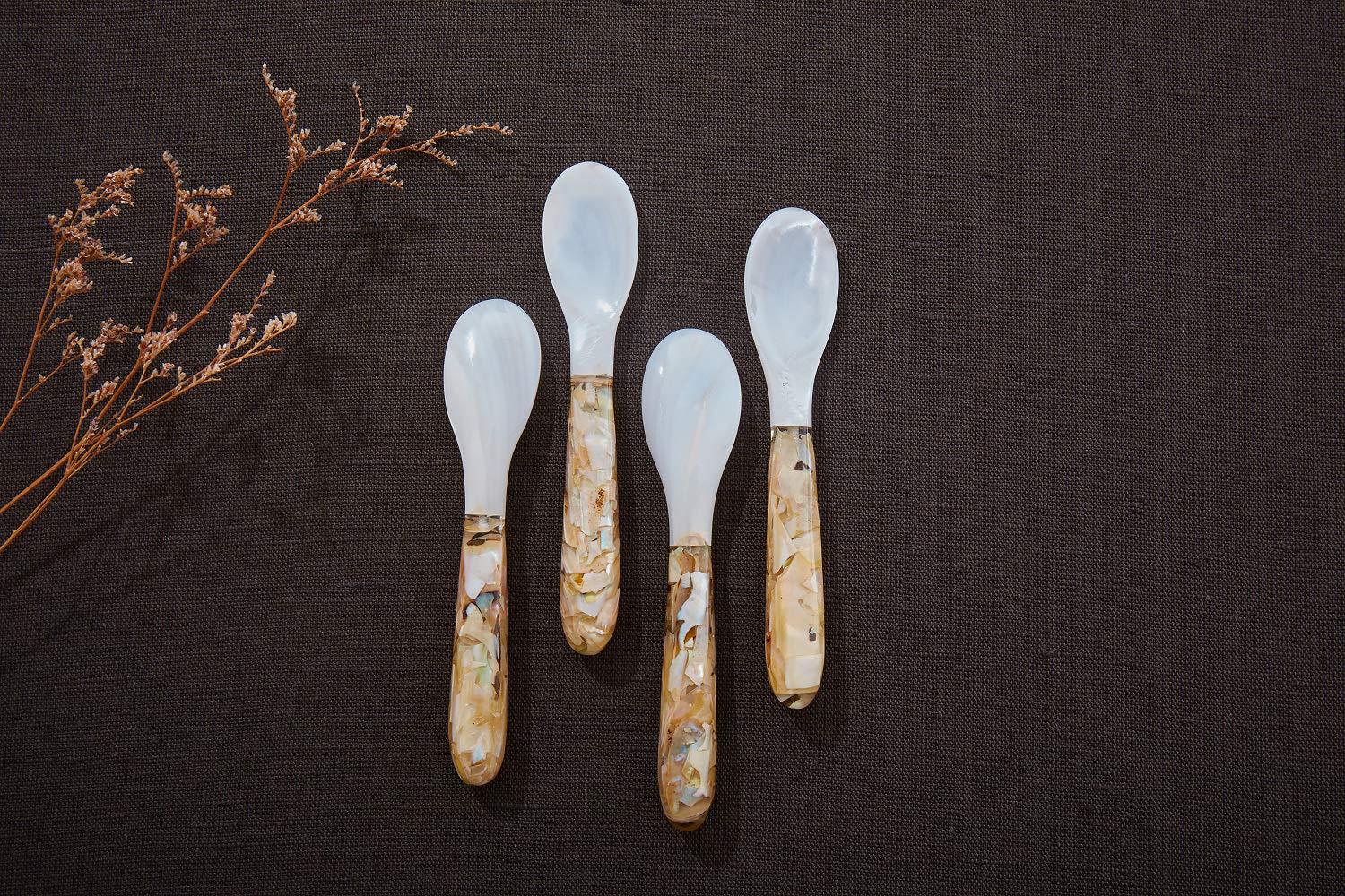 DUEBEL Set of 5 Pink Mother of Pearl MOP Caviar Spoons - Elegant Small Spoons for Caviar, Eggs, Ice Cream, Coffee & Desserts (12.5x2.5cm) - Perfect for Fine Dining, Tea Parties & Gourmet Food Presentation
