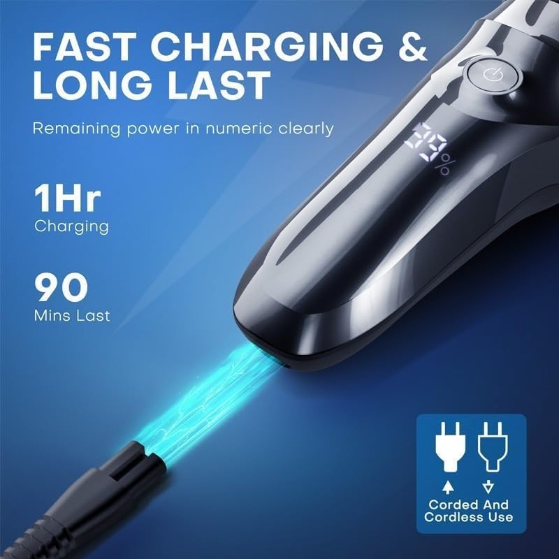 Best Rechargeable Waterproof Electric Shaver for Men - USB Fast Charging Beard Trimmer & Shaving Machine - Perfect for Travel, Daily Grooming and Sensitive Skin Care