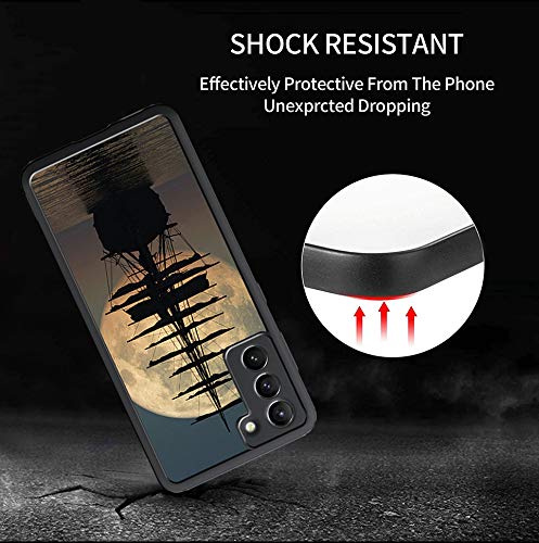 Shockproof TPU Phone Case for Samsung Galaxy S21 - Pirate Ship Moon Design Protective Cover | Durable Slim Fit Case for Everyday Use, Work & Travel Protection