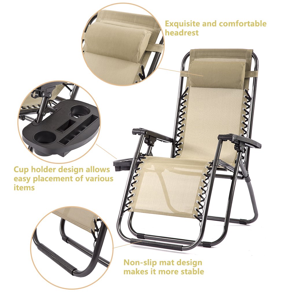 2 Pack Zero Gravity Reclining Lounge Chairs for Patio, Outdoor, Poolside & Backyard - Foldable with Pillow & Cup Holder - BestMassage - Perfect for Relaxing, Sunbathing & Lounging