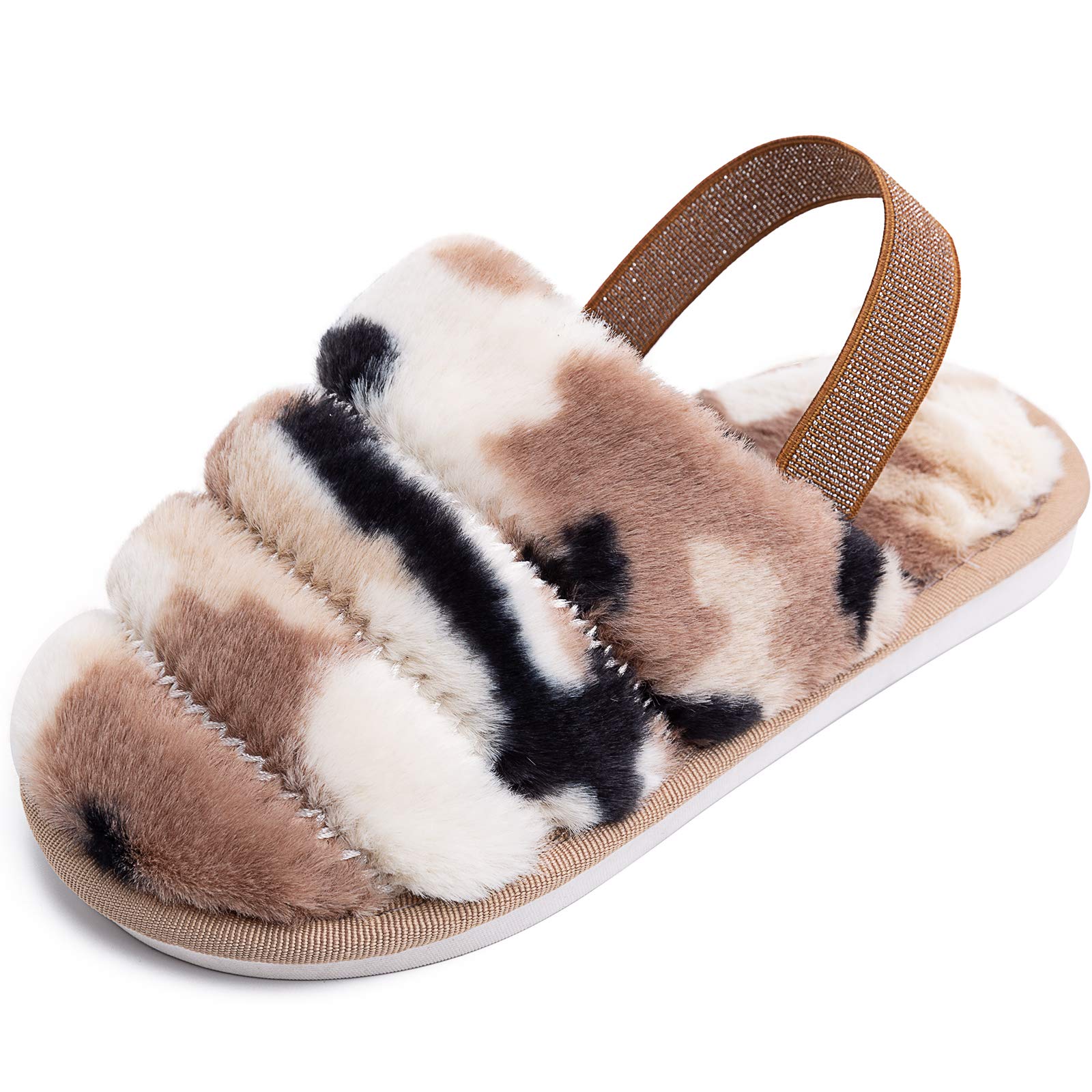 **Soft Fuzzy Kids Slippers for Boys & Girls - Open Toe Faux Fur Slides with Adjustable Strap - Cozy House Shoes for Indoor Comfort & Playtime**