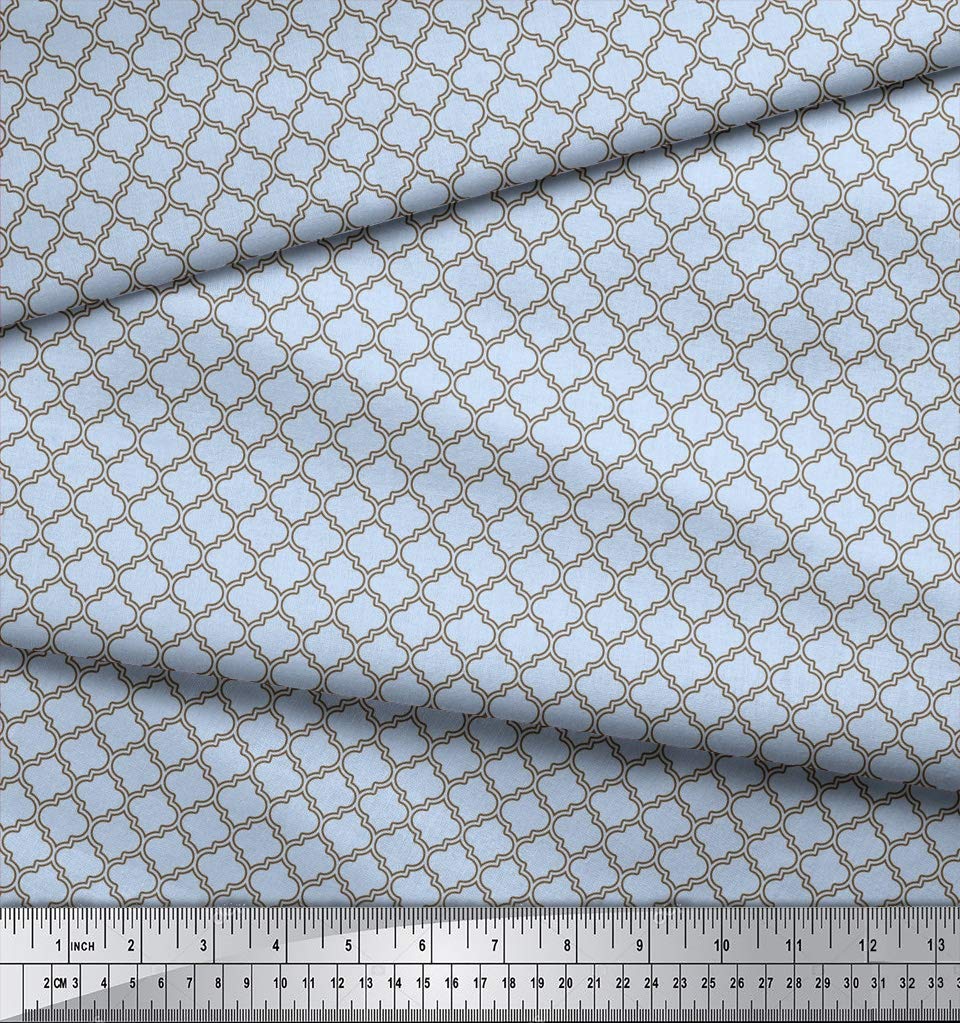 Soimoi Moss Georgette Blue Fabric by The Yard - 42 Inch Wide Quatrefoil Damask Pattern - Premium Printed Fabric for Dresses, Curtains & DIY Crafts - Stylish & Versatile Home Decor Material