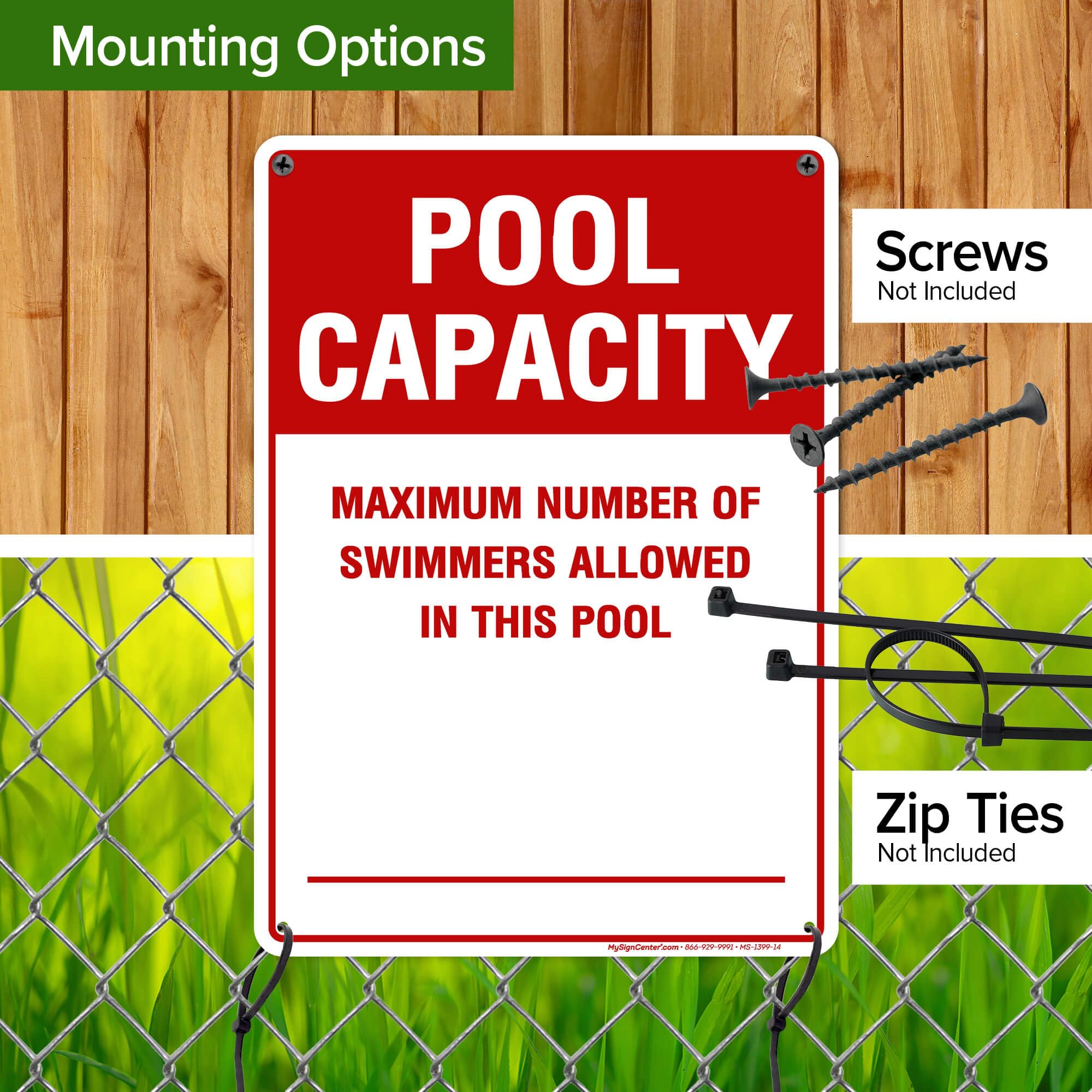 Pool Capacity Sign - Maximum Number of Swimmers Allowed - 10x14 Inches Rust-Free .040 Aluminum - Fade Resistant - Made in USA - Perfect for Public Pools, Water Parks & Community Centers
