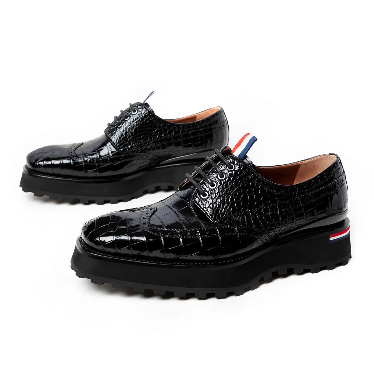 Handmade Thick Sole Crocodile Leather Derby Shoes for Men - Premium Dress Shoes for Business & Formal Occasions - Comfortable Office & Wedding Shoes - Style 203601
