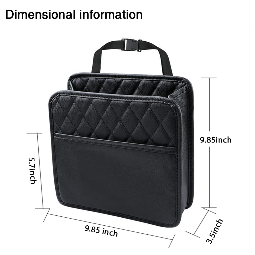 Premium PU Leather Car Back Seat Organizer - 2 Pack Black Hanging Storage Bag for Most Vehicles | Perfect for Road Trips, Baby Essentials & Travel Accessories