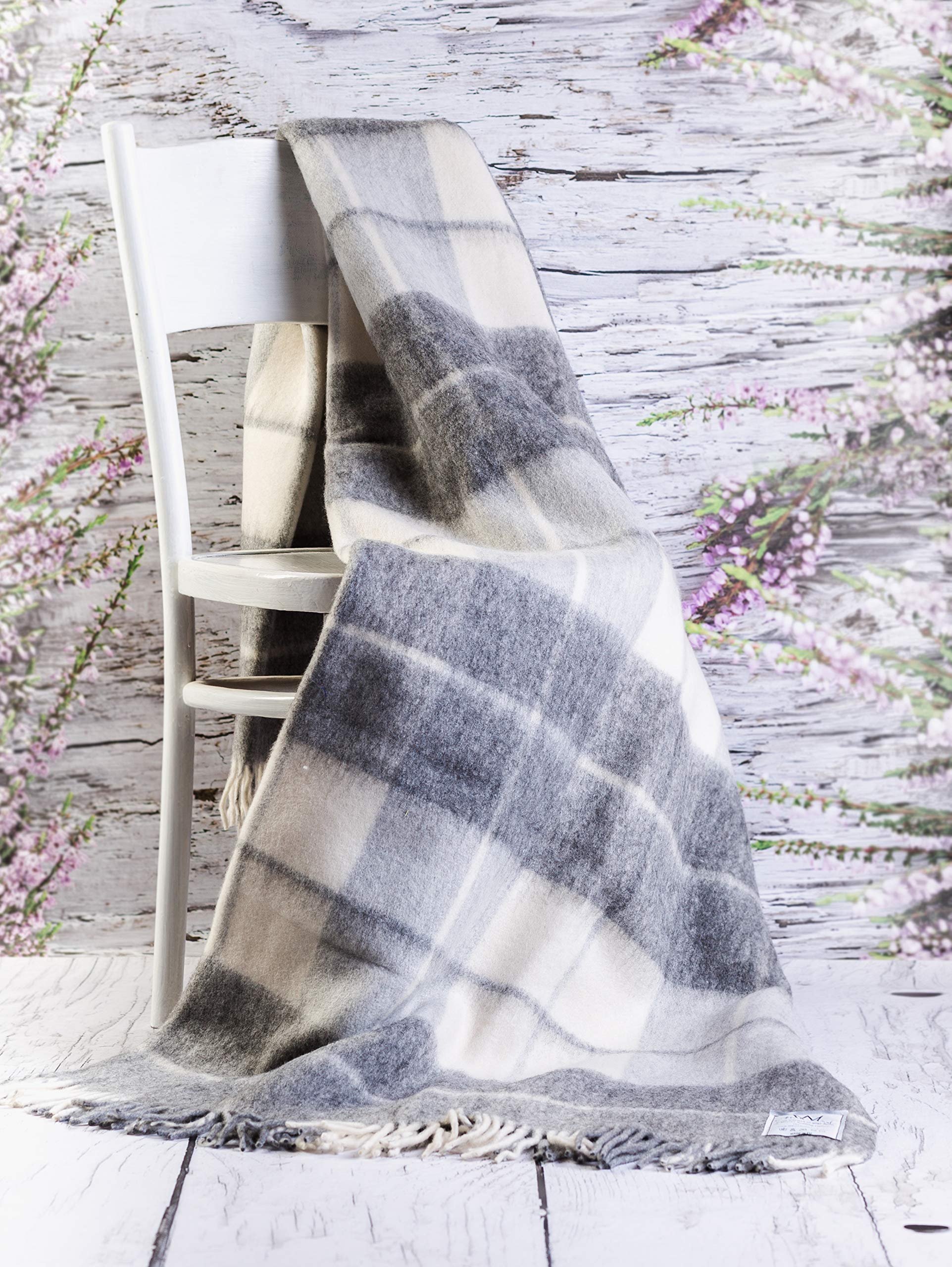 Premium Merino Wool Throw Blanket with Fringe - 100% Natural Hypoallergenic Soft & Warm Bed Blanket (63