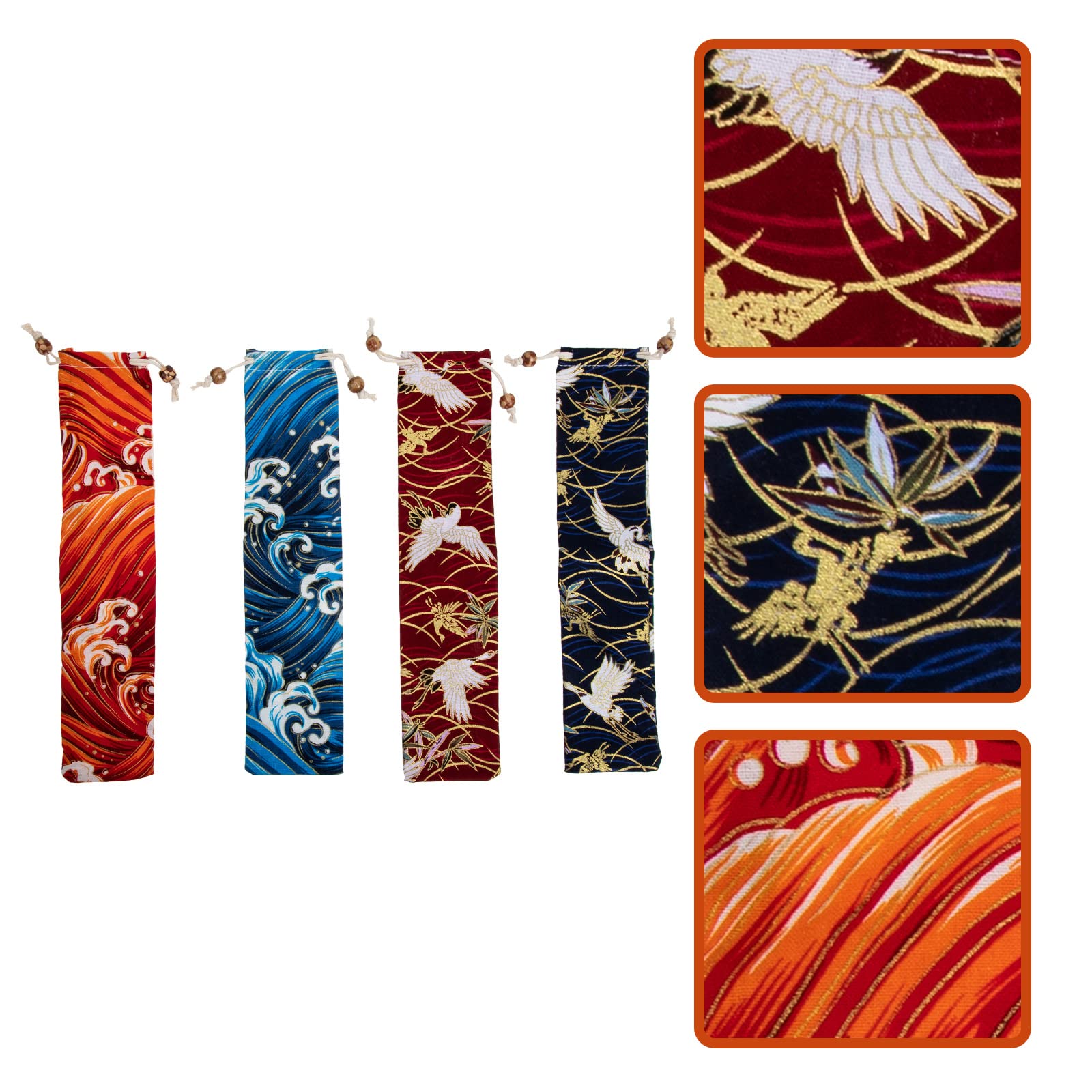 Japanese Style 4-Piece Chopsticks Set with Forks, Storage Pouches & Comb Bag - Cute Straw Wallets for Women | Perfect for Sushi Dining, Picnics & Gift Giving