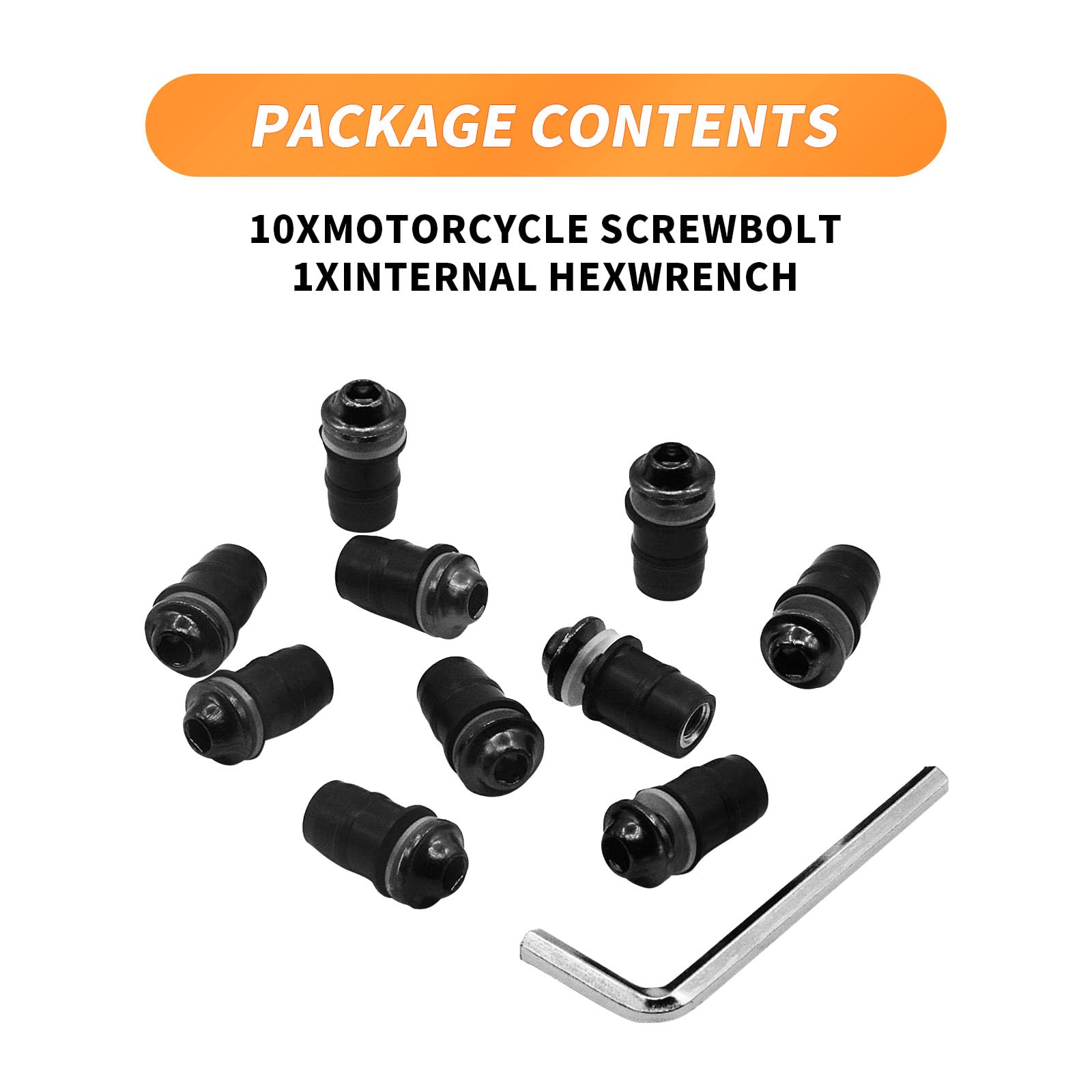 10Pcs M5 Aluminum Alloy Motorcycle Windshield Screw Bolt Kit with Wrench - Black Windscreen Fairing Fasteners for Honda, Yamaha, Kawasaki - Perfect for Motorcycle Maintenance & Windshield Replacement