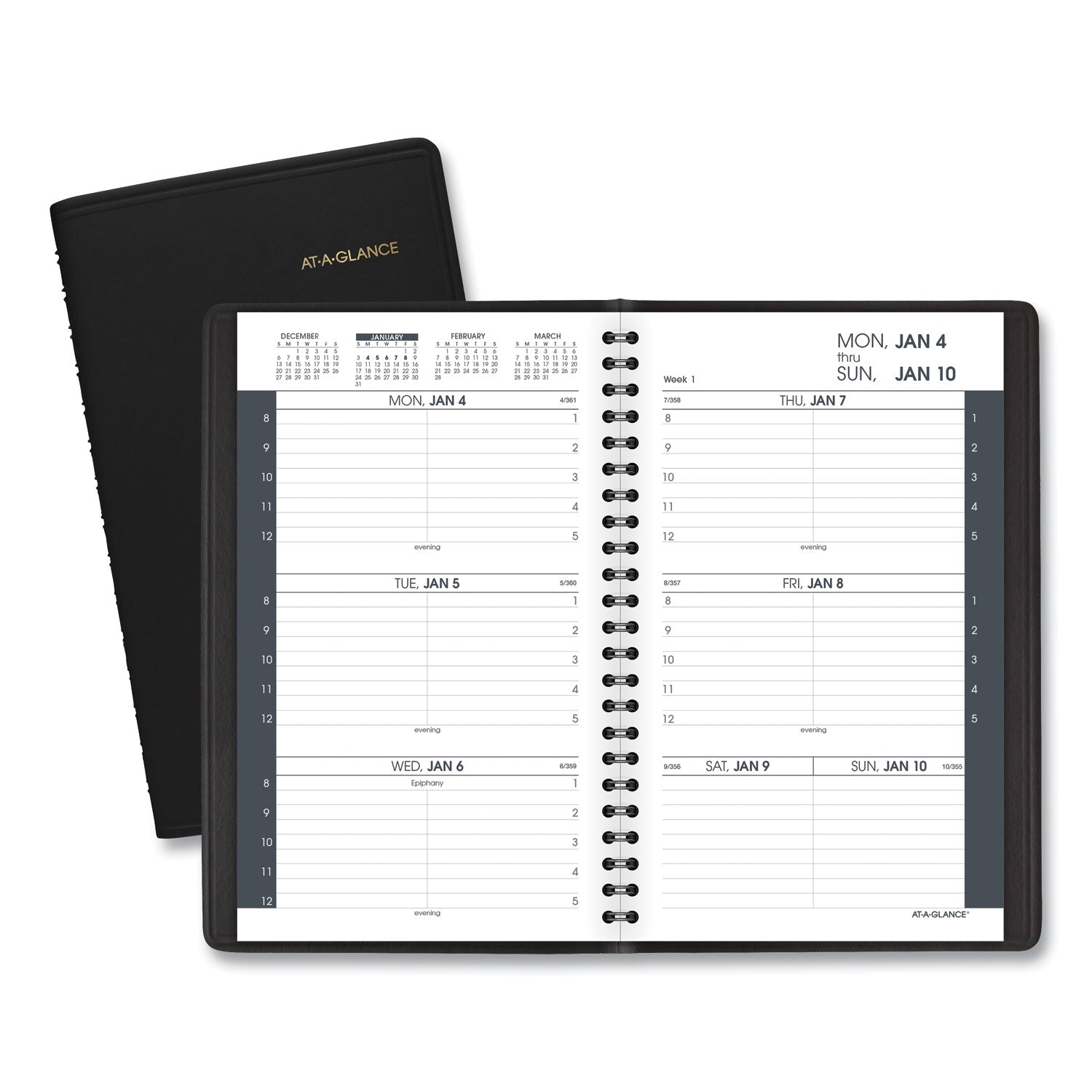 AT A GLANCE® 2025 Weekly Planner - 8 x 5 Inch Block Format Appointment Book with Hourly Rulings, Black Cover | 12-Month Calendar (January to December) for Business, School & Personal Organization