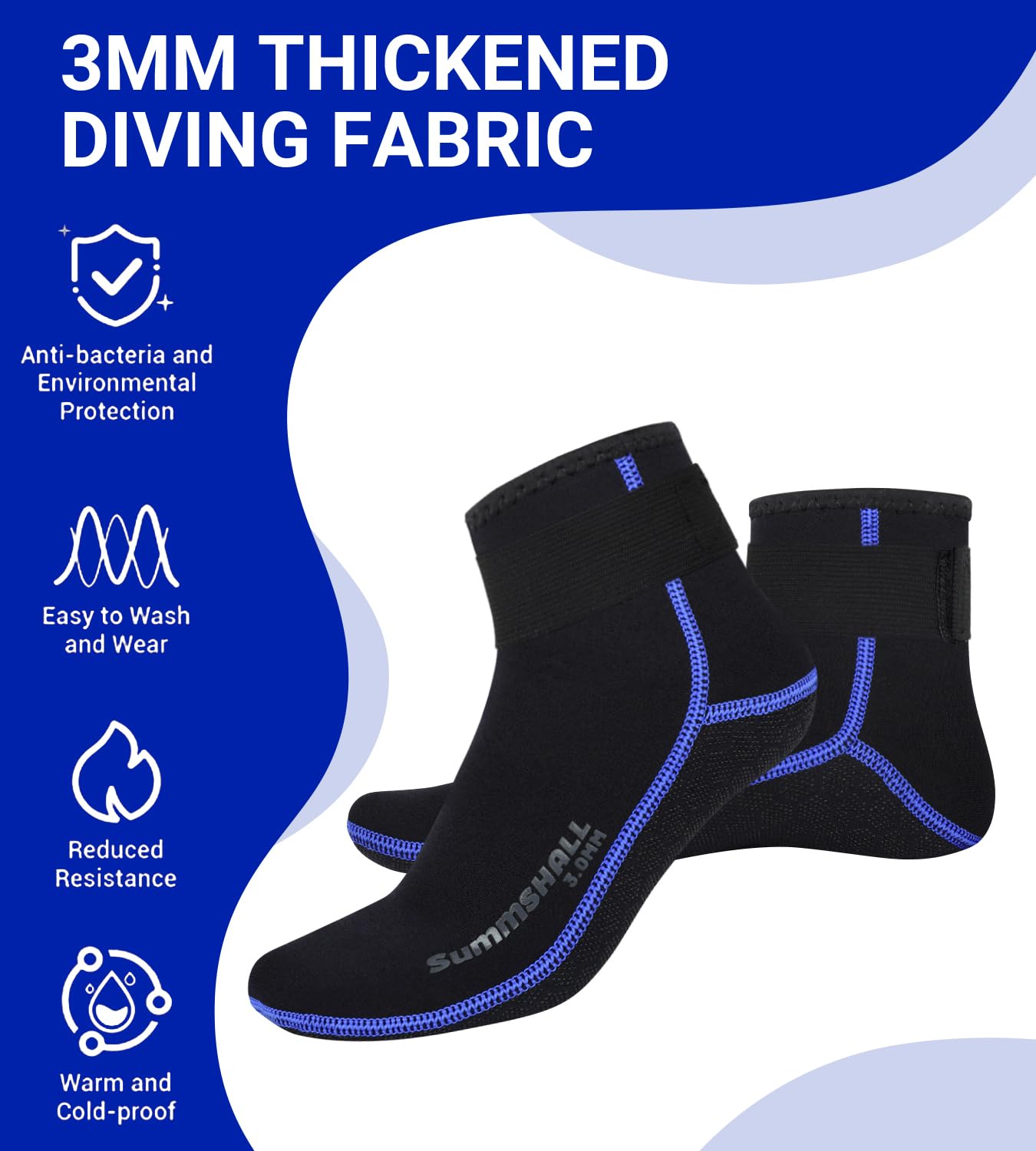 3mm Neoprene Wetsuit Socks - Anti-Slip Thermal Diving Socks for Swimming, Surfing & Water Sports - Keep Feet Warm in Cold Water - Perfect for Scuba Diving, Snorkeling, Kayaking & Beach Activities