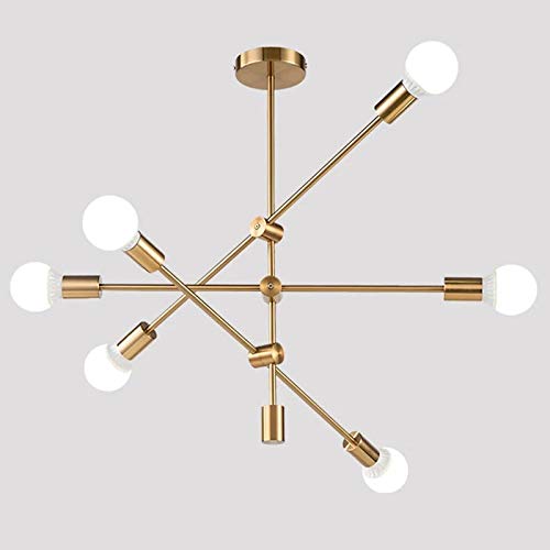 Hobaca® Modern Golden Sputnik Chandelier - Mid Century Ceiling Pendant Light Fixture for Dining Room, Kitchen, Foyer - Rustic Industrial Lighting for Home, Restaurant & Office Decor