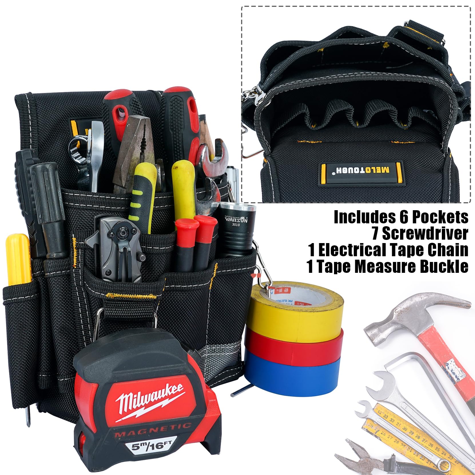 MELOTOUGH Electrician Tool Pouch - Heavy Duty Multi-Pocket Tool Belt Organizer for Technicians, Maintenance & HVAC Workers - Perfect for Construction, Wiring & Repair Jobs