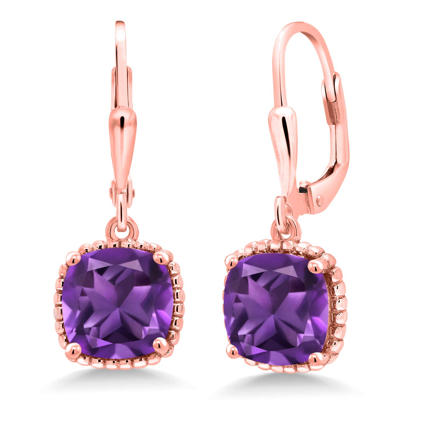 18K Rose Gold Plated Silver 8MM Cushion Birthstone Drop Dangle Earrings for Women | Gemstone Leverback Earrings | Perfect for Birthdays, Anniversaries & Special Occasions