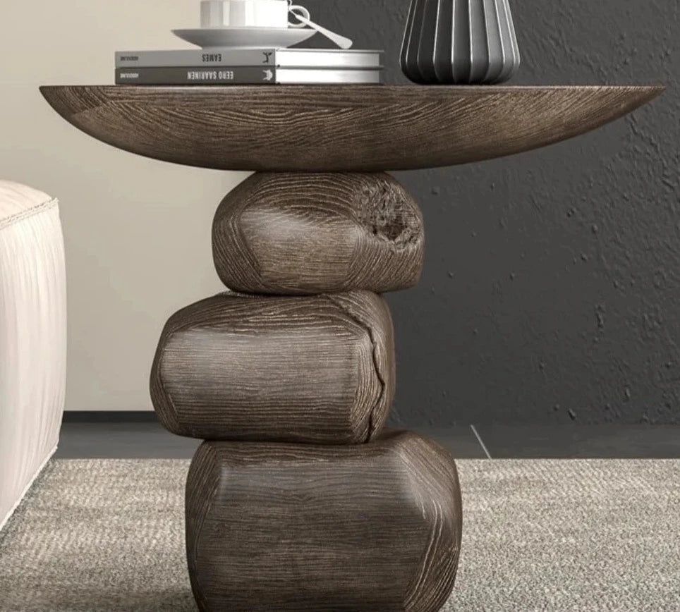 Natural Stone Art Rock Side Table - Unique Handcrafted Accent Table for Living Room, Bedroom, or Outdoor Patio Decor