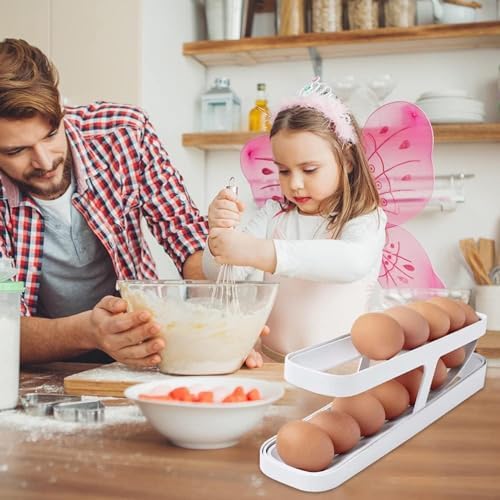 PG Home Products 2-Tier Rolling Egg Dispenser Holds 12-14 Eggs - Space Saving Refrigerator Organizer with Gravity-Fed Design - Durable Kitchen Storage for Fridge or Pantry - Perfect for Breakfast Meal Prep & Baking Needs