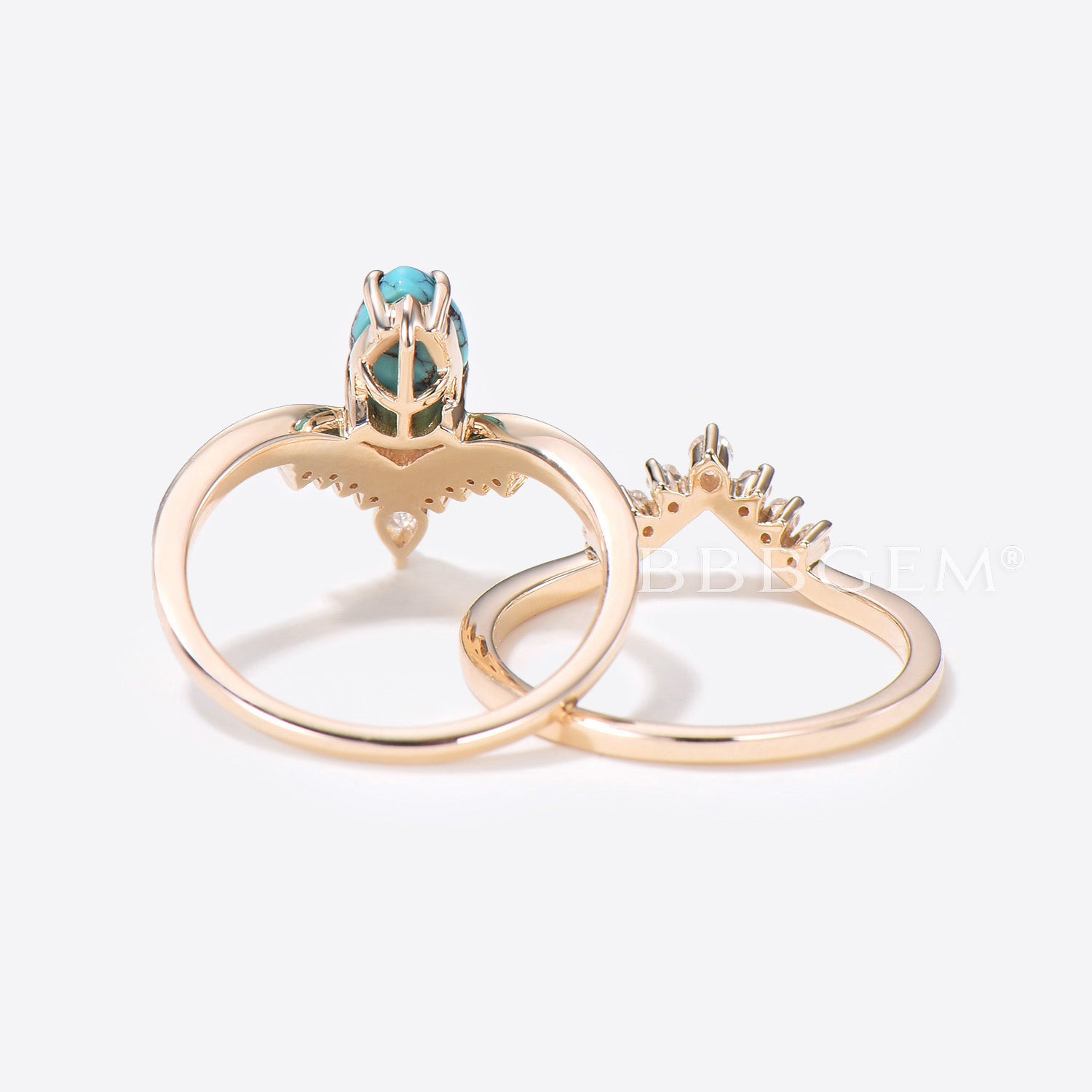 Pear Shaped Turquoise Engagement Ring & Rose Gold Diamond Wedding Band Set - Perfect for Bridal Jewelry, Anniversary Gifts & Romantic Proposals