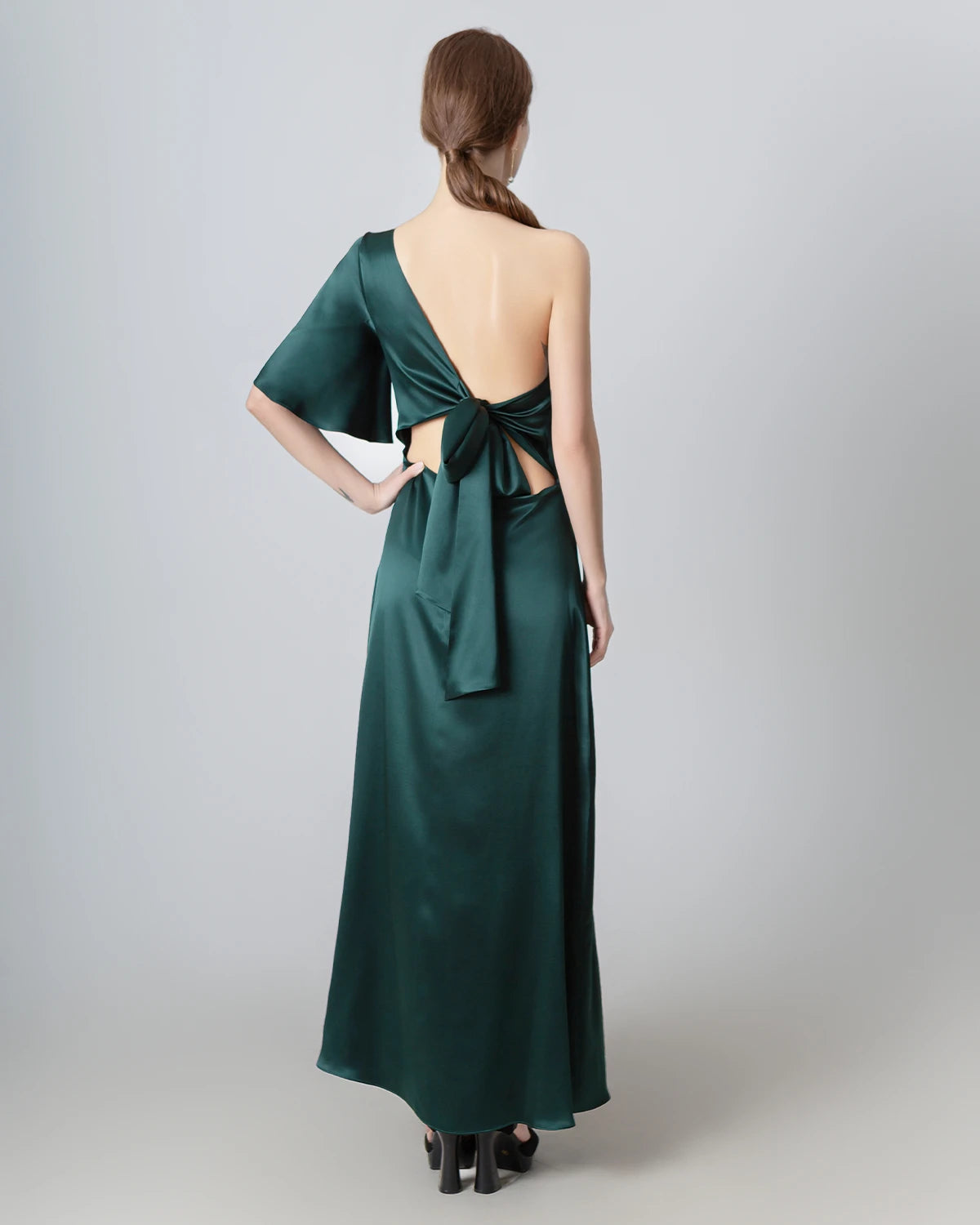 Elegant One Shoulder Tie Back Maxi Silk Dress for Women - Perfect for Weddings, Parties & Evening Events