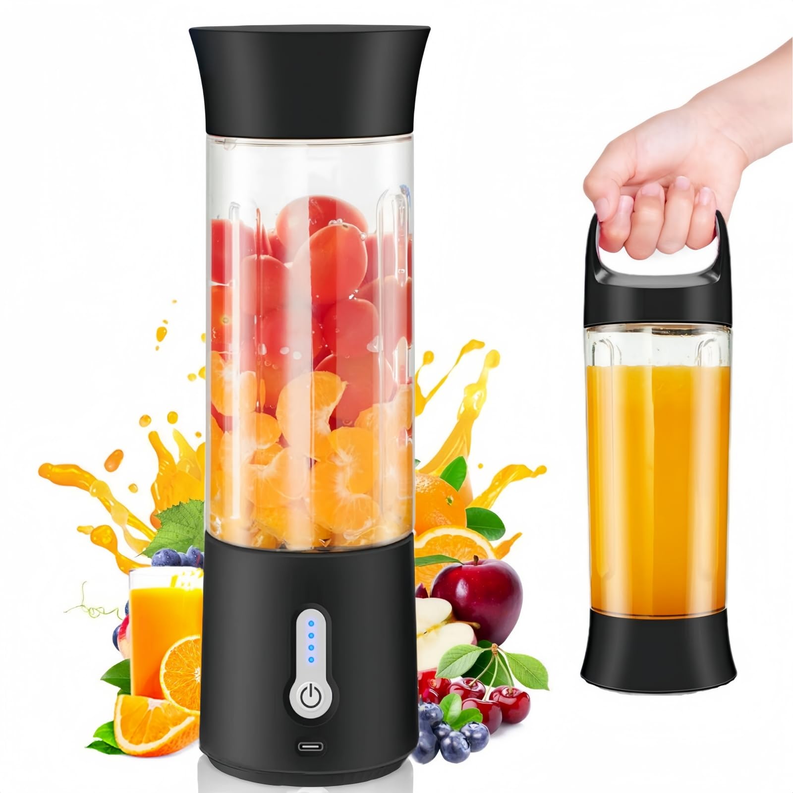 Portable Personal Blender - 17Oz USB Rechargeable Travel Blender with Leak-Proof Lid, BPA-Free Cordless Smoothie Maker for Shakes, Protein Drinks & Juices - Perfect for Gym, Outdoor Adventures, Camping & Office Use