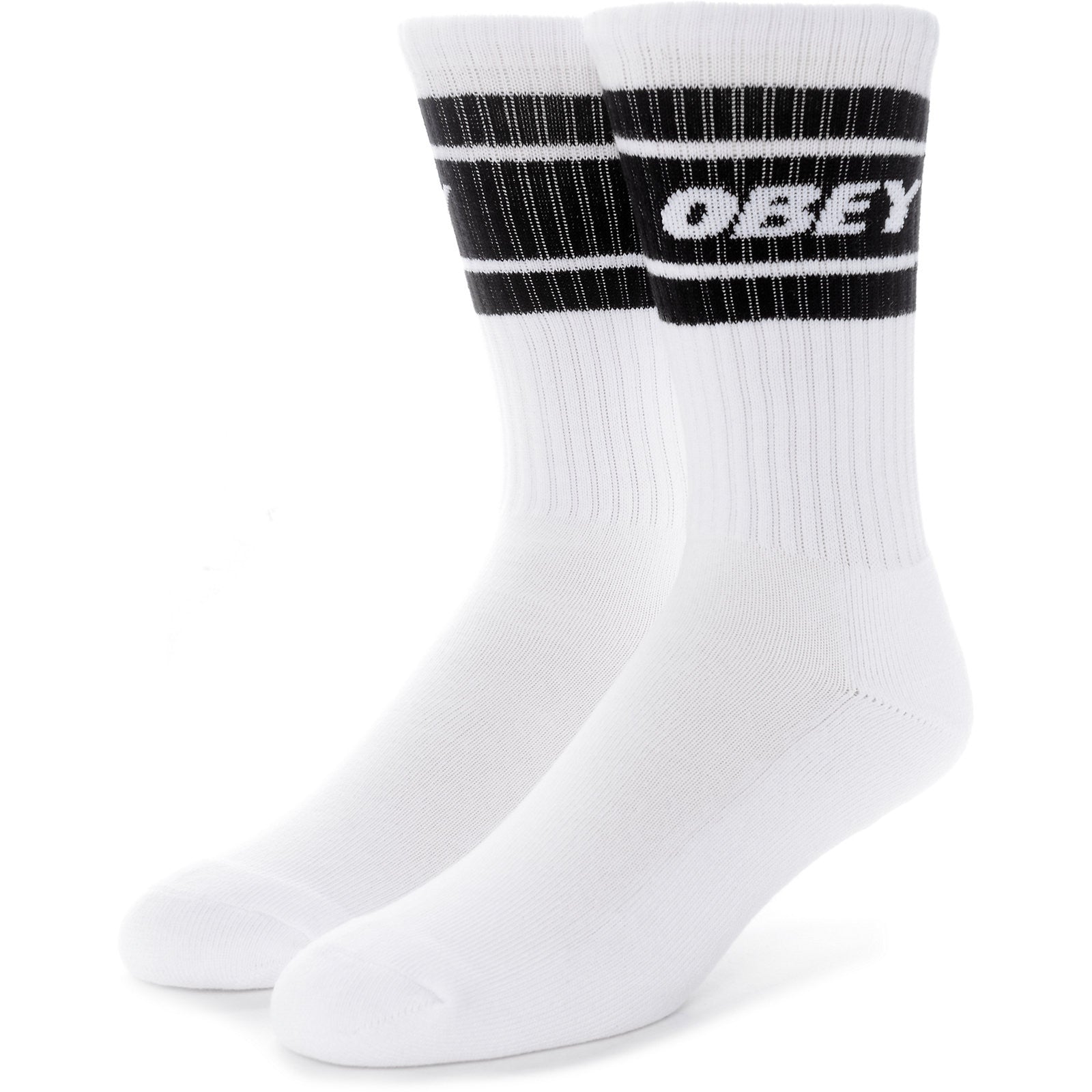 Obey Cooper II Socks - White/Black - Comfortable Cotton Crew Socks for Men & Women - Perfect for Casual Wear, Sports & Everyday Use