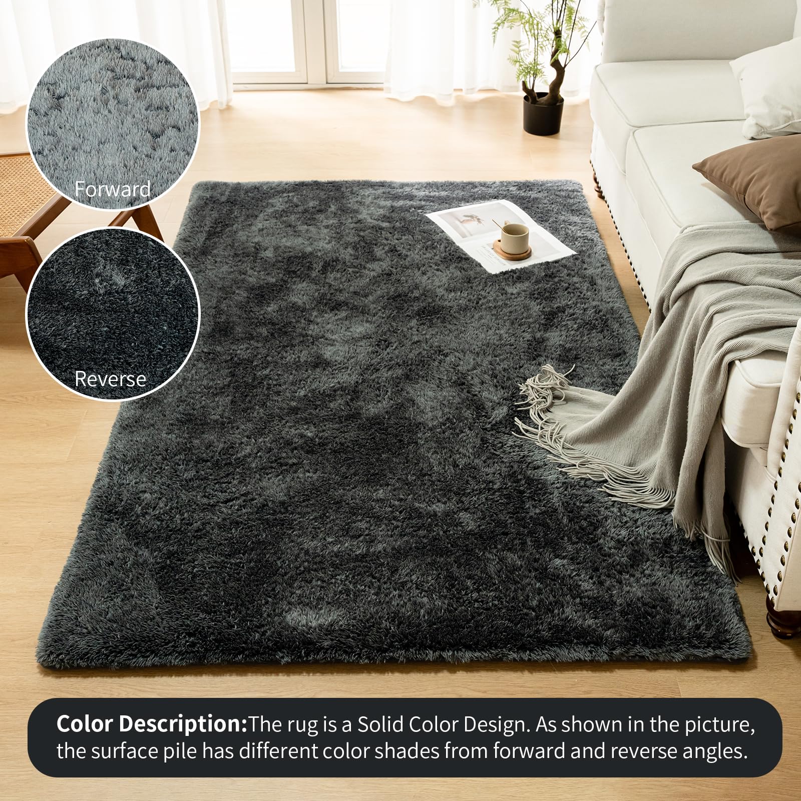 **ACOMOPACK Fluffy Shag Area Rug - Ultra Soft Memory Foam Non-Slip Kids Rug for Bedroom, Nursery & Living Room (3'28