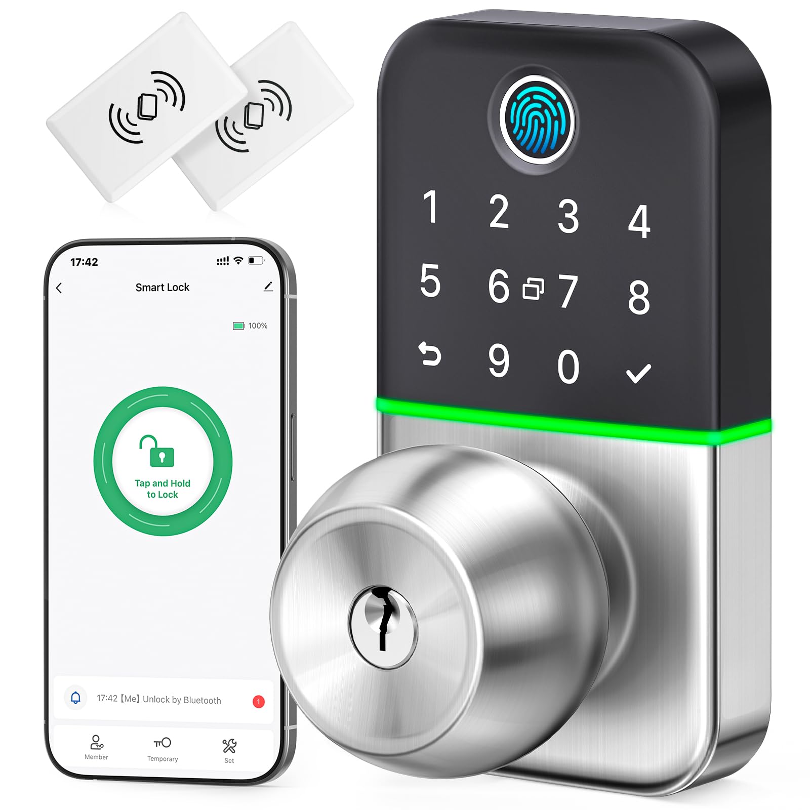 Kucacci Smart Keypad Door Lock with Fingerprint & Keyless Entry - Digital Electronic Deadbolt for Front Door - Easy Install Remote Passcode Generation - Perfect for Homes, Apartments & Vacation Rentals