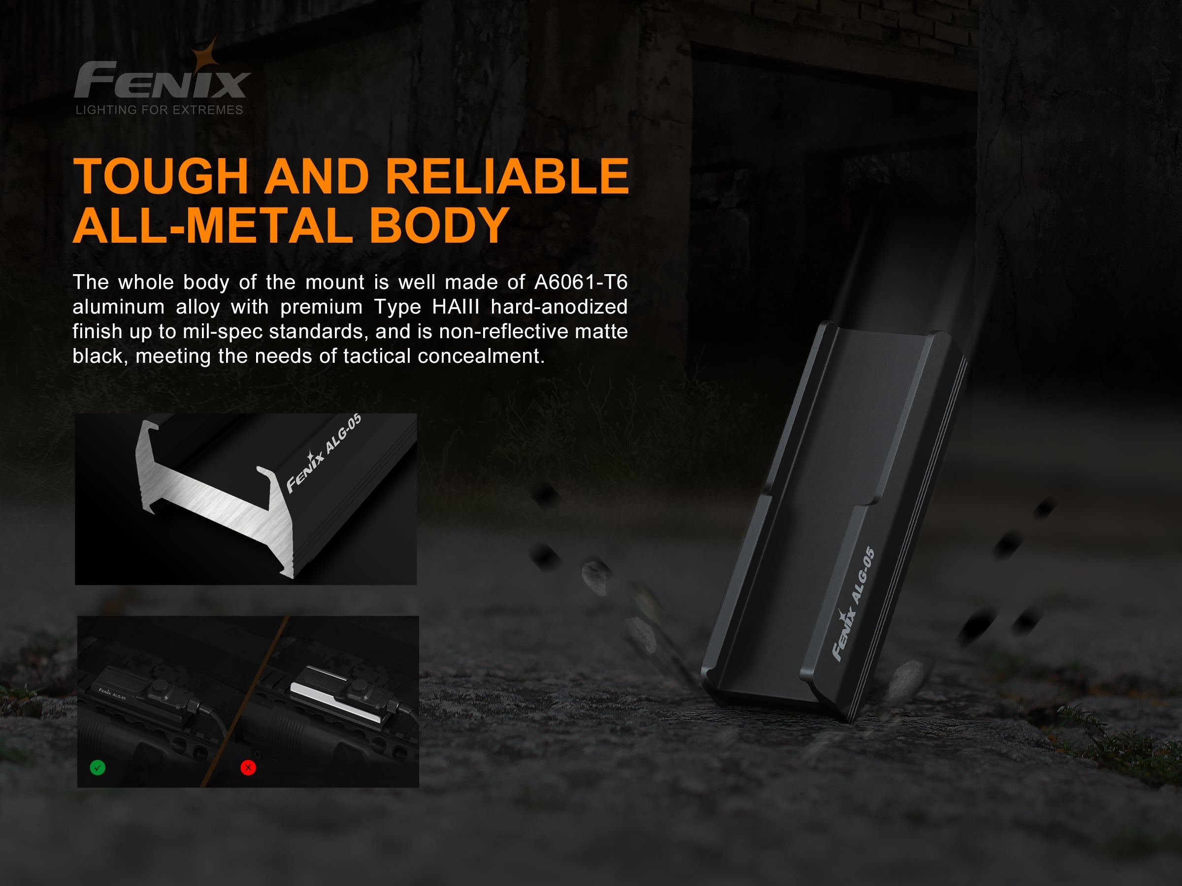 Fenix AER 02 V2.0 Tactical Flashlight with ALG 05 Mounting Kit - Perfect for Outdoor Adventures, Hunting & Emergency Preparedness