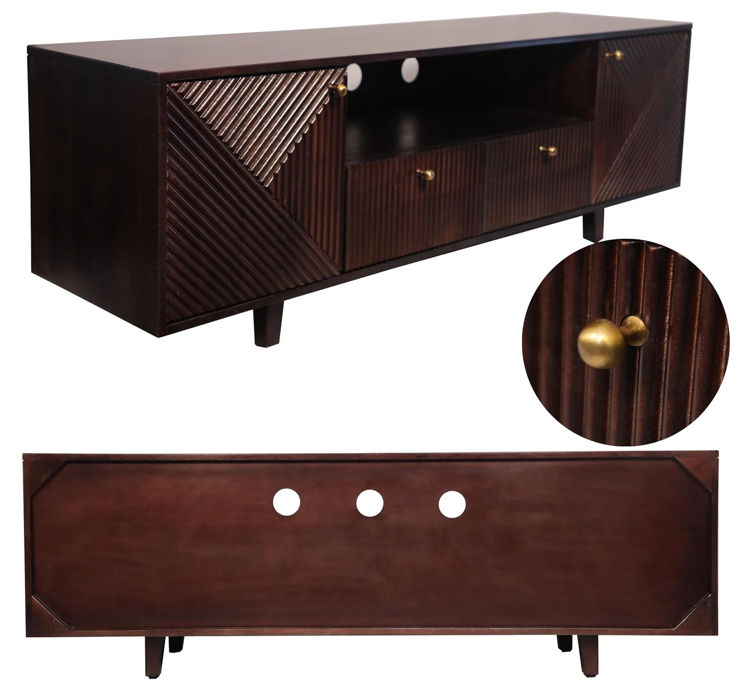 Corsica Sloan Mango Wood TV Stand with Storage - Dark Walnut Finish - Modern Entertainment Center for Living Room, Bedroom & Home Theater