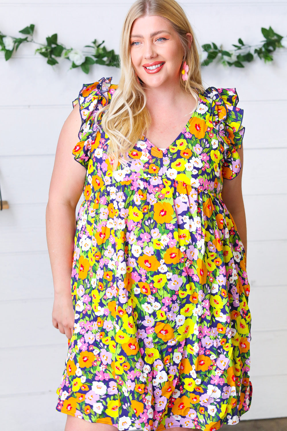 Indigo & Lemon Floral Babydoll Ruffle Dress for Women - Summer Party, Beach Vacation & Date Night Outfit