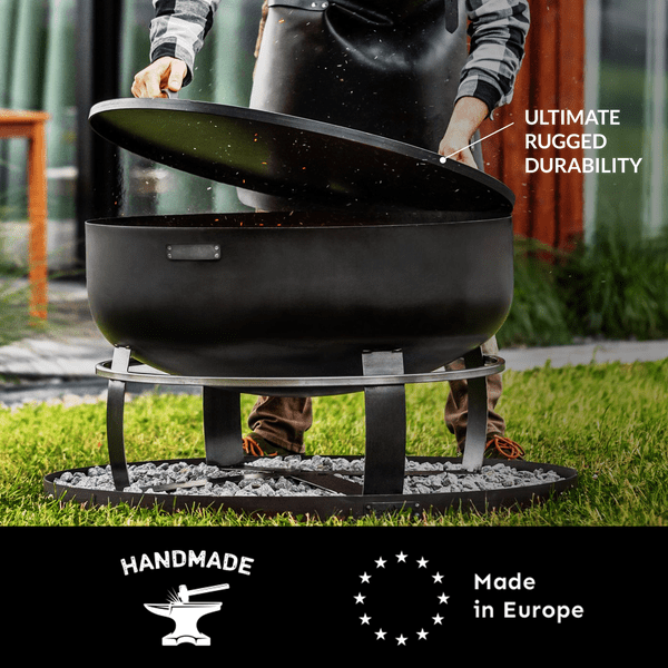 Viking 32 Inch XXL Outdoor Fire Pit with Removable Grill Plate & Weatherproof Cover - Perfect for Backyard Camping, BBQ Parties & Patio Gatherings