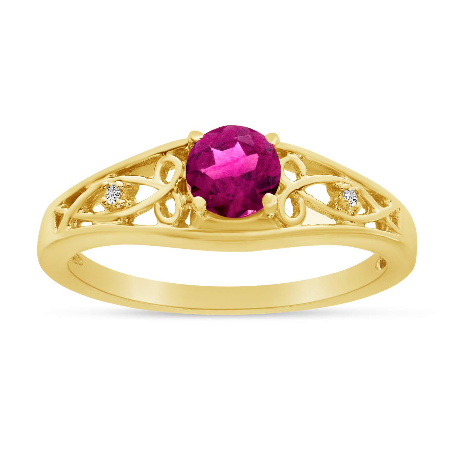 10K Yellow Gold Round Pink Topaz and Diamond Ring for Women - Elegant Birthstone Jewelry Gift for Anniversary, Engagement, or Special Occasion